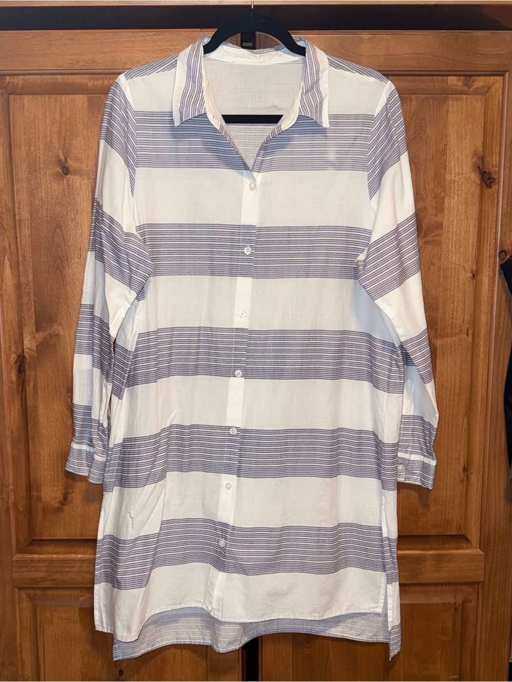 ELLEN WEAVER Button Down Swim Cover Up Blue & White Stripes (L/XL)